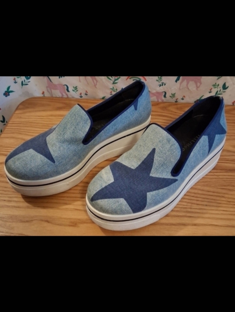 EUC Stella McCartney Binx Blue Denim Platform Boho Casual Prep Sneaker Shoe SZ 5